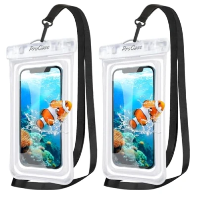 Afbeelding van ProCase 2 stuks drijvende telefoonhoesjes voor Galaxy S23 S22 Ultra S22+ S21 FE, iPhone 15 14 Plus Pro Max 13 12 11 Max, transparant,