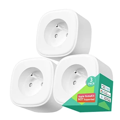 Afbeelding van Meross Prise Connectée (FR), 16A WiFi Compatible avec Alexa, Google Home, Lot de 3 Prises Intelligentes Suivi Consommation, Commande Vocale, Contrôle à Distance et Fonction Temps