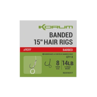 Afbeelding van Korum Banded Hair Rigs Barbed 15&quot; 10cm Size 8 0.30mm