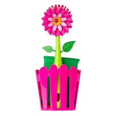 Afbeelding van Vigar Flower Power Afwasborstel spoelset mand roze 6479