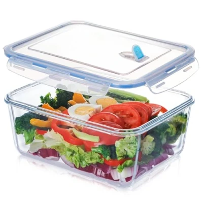 Afbeelding van NUTRIUPS Luchtdichte glazen voorraaddozen met deksel, ronde voedselopslagset, BPA vrij, voor het bereiden van maaltijden, reizen, vriezer, oven (3,3 liter