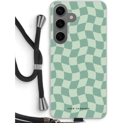 Afbeelding van Case Company® hoesje met Koord geschikt voor Samsung Galaxy S24 Grid Groen Telefoonhoesje Zwart Bescherming aan alle Kanten en Over de Schermrand
