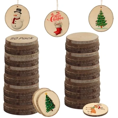 Afbeelding van Kurtzy 50 Stuks Natuurlijke Onafgewerkte Houten Plakken 3 5cm Diameter Blokcirkels met Schors en Zonder Gat Voor DHZ Kunst Ambachten, Kerstversieringen Huwelijksdecoraties