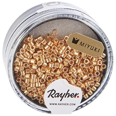 Afbeelding van Rayher Delica 14750616 kleine gouden metalen rocaillekralen, diameter 2,2 mm, 4 g doos, kralen om te rijgen