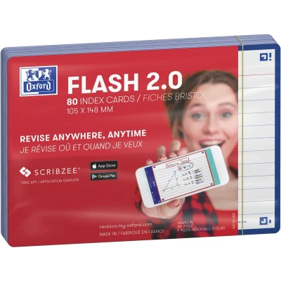 Afbeelding van Oxford Flash 2.0 Flashcards Gelijnd A6 Blauwe rand 80 stuks