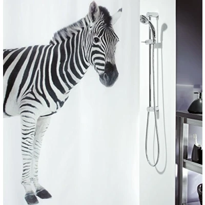 Afbeelding van Spirella Douchegordijn, schimmelwerend, antibacterieel, wasbaar, waterdicht, polyester, zebrapatroon, 180 x 200 cm, wit