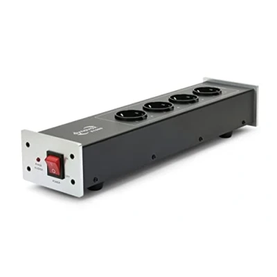 Afbeelding van Dynavox HiFi netfilter X1000S stekkerdoos met 4 gefilterde sleuven, led indicator voor goede fasepositie, zilver