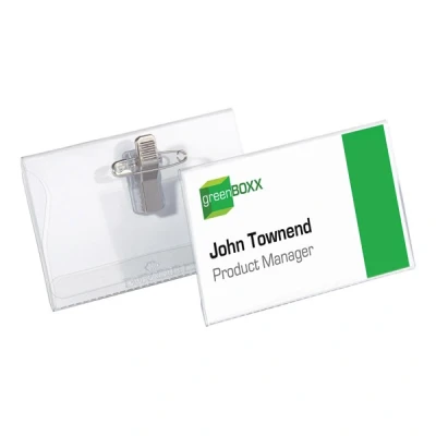Image de Durable 810119 lot de 50 badges porte nom en plastique avec pince et épingle 90 x 54 mm (transparent)