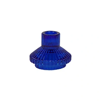 Afbeelding van Talking Tables Blauwe glazen kandelaar Kleine geribbelde voor diner kaarsen, kerst tafeldecoratie, woondecoratie, accessoires of feesten, bos SML BLU, kobaltblauw