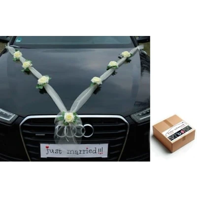 Afbeelding van Autoschmuck organza M autodecoratie bruiloft lint en rozen (ecru2/ecru)