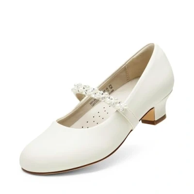 Afbeelding van DREAM PAIRS KIDS Mary Jane schoenen voor meisjes, charmante kleine prinsessenschoen met hak, veelzijdig en comfortabel, Ivoor/Pu