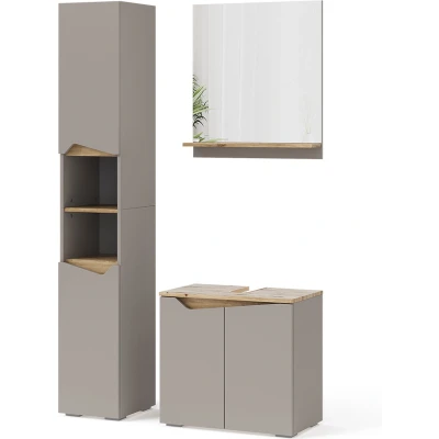 Afbeelding van Vicco Badkamermeubelset Marelle, Grijs/Artisanaal eiken, 3 delen, met hoge eenheid
