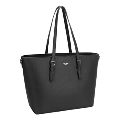 Afbeelding van David Jones Shopping Handtas Vrouwen Groot Tas Hoge School Meisje Tote Bag Schouder PU Lang Handvat Shopper Grote Capaciteit A4 Studententas Werk, Zwart 2