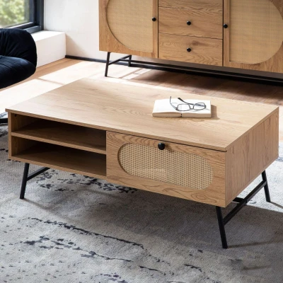 Afbeelding van Sky Style Nazar Eiken / Rattan Salontafel Rechthoek