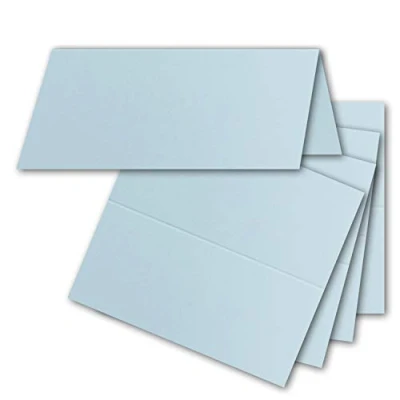 Afbeelding van 25x tafelkaarten in lichtblauw (blauw) 4,5 x 10 cm blanco dubbele kaarten als en naamkaarten voor bruiloft feest
