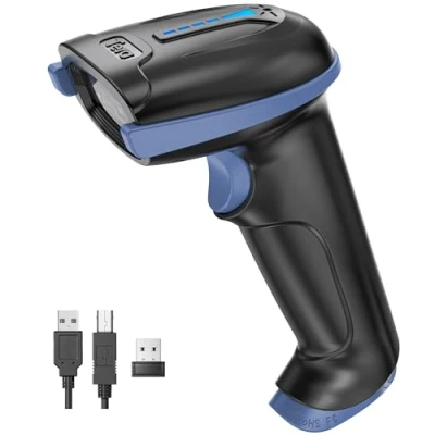 Afbeelding van Tera Draadloze en bekabelde barcodelezer met batterijniveau indicator, barcodescanner digitaal afgedrukt 1D 2D QR draagbare handdouche plug and play, model D5100 blauw