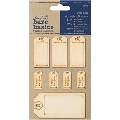 Afbeelding van Papermania Bare Basics Wooden Adhesive Shapes (8pcs) (PMA 174613) (DISCONTINUED)