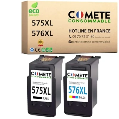 Image de COMETE 575XL/576XL 2 Cartouches d&#039;encre Compatibles avec Canon Marque française