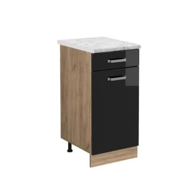 Afbeelding van Vicco Keukenonderkast R Line, Zwart hoogglans/Krachtige eik goud, 40 cm WB Marmer