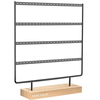 Afbeelding van Mocolo Oorbelhouder standaard, oorbel organizer display standaard voor opknoping oorbellen (88 gaten &amp; 4 lagen), metaal Hout
