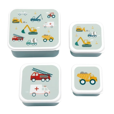 Afbeelding van A little lovely company lunchbox set voertuigen 4st