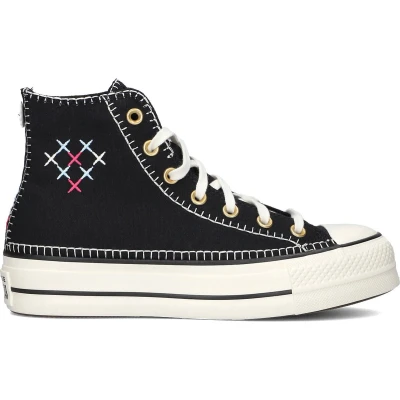 Afbeelding van Converse Chuck Taylor ALL STAR LIFT Crafted Stitching Platform Sneakers hoog, Dames, Maat: 41, Black/egret/gold Textiel