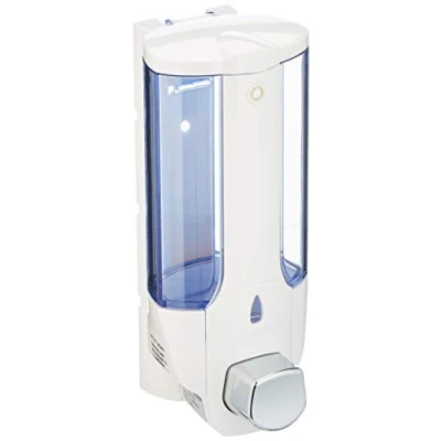 Afbeelding van axentia Zeepdispenser voor wandmontage, 380 ml, vloeibare zeephouder badkamer, universele doseerder zeep, douchegel, shampoo, 8,5 x 19 cm, wit