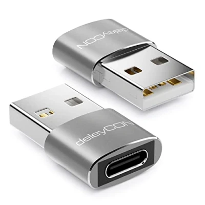 Afbeelding van deleyCON USB C naar Adapter [2 Stuks] Bus A Stekker voor PC Computer Laptop Notebook Aluminium Zilver