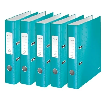Afbeelding van Leitz WOW 10064051 Lot de 5 classeurs qualité à 180 en carton gris laminé Bleu glacé Largeur dos 5,2 cm Format A4