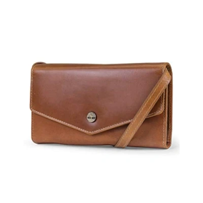 Afbeelding van Timberland RFID leren portemonnee voor dames met afneembare schouderriem, één maat, Cognac (Buff Apache)