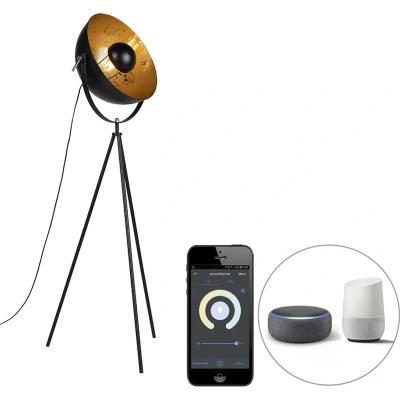Afbeelding van QAZQA Smart vloerlamp tripod zwart incl. Wifi A60 Magna 40 Eglip