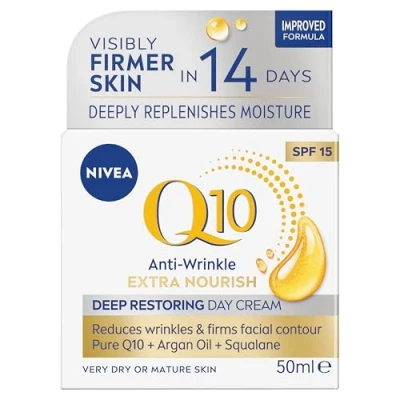 Afbeelding van NIVEA Q10 Anti rimpel dagcrème 60+ extra voedende SPF 15 (50 ml), hydraterende ter vermindering van rimpels en fijne lijntjes, verzorging voor rijpe huid