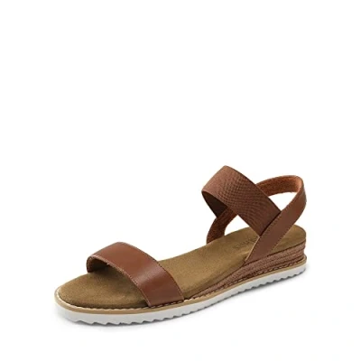 Afbeelding van DREAM PAIRS Damessandalen met open teen, elastisch, platte sandalen, Bruin