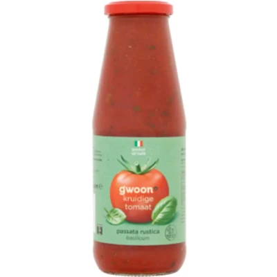 Afbeelding van Gwoon Passata rustica basilicum 690g Tray 12 fles Voordeelverpakking