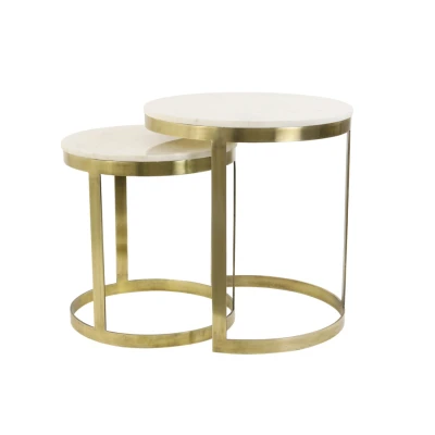 Afbeelding van Light &amp; Living Bijzettafel PERLATO Ø49x52cm Wit Set van 2