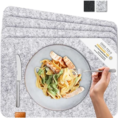 Afbeelding van Design placemat van vilt, merklabel echt leer, afwasbaar, onderlegger