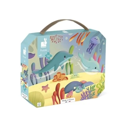 Image de Puzzle en carton Janod Frise Les animaux marins avec poster 36 pièces
