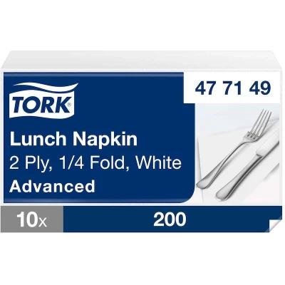 Afbeelding van Servetten Tork 2 laags 1/4 gevouwen 200st wit 477149