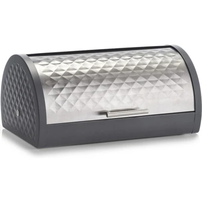 Afbeelding van Metalen luxe antracieten broodtrommel met zilveren klep/deksel 39 cm Zeller Keukenbenodigdheden Broodtrommels/brooddozen/vershoudtrommels Brood/kadetjes bewaren en vers houden