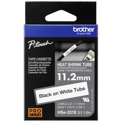 Afbeelding van Brother HSE231E Labeltape krimpkous Tapekleur: Wit Tekstkleur: Zwart 11.2 mm 1.5 m