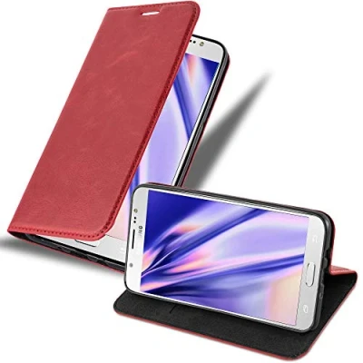 Afbeelding van Cadorabo Hoesje geschikt voor Samsung Galaxy J7 2016 in APPEL ROOD Beschermhoes met magnetische sluiting, standfunctie en kaartvakje Book Case Cover Etui