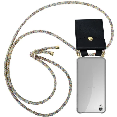 Afbeelding van Cadorabo Hoesje geschikt voor Sony Xperia X in REGENBOOG Silicone Mobiele telefoon ketting beschermhoes met gouden ringen, koordriem en afneembare etui