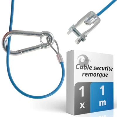 Afbeelding van valonic Veiligheidskabel voor aanhanger, 1 m, blauw, met karabijnhaak, breukbelasting 250 kg, scheurtouw dekvloer (beugel),