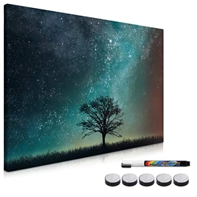 Afbeelding van Navaris magneetbord Magnetisch bord om op te schrijven Memobord 60 x 40 cm Met magneten en marker Voor aan de muur Sterrenhemel design