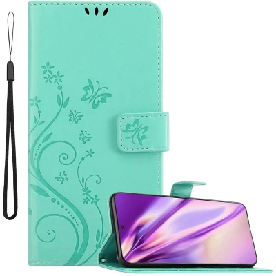 Afbeelding van Cadorabo Hoesje geschikt voor Samsung Galaxy S21 ULTRA in BLOEMEN TURKOOIS Beschermhoes bloemmotief met magnetische sluiting, standfunctie en kaartsleuven Book Case Cover Etui