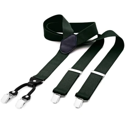 Afbeelding van DonDon brede bretels 3,5 cm 4 Y vormige leren clips elastisch en in lengte verstelbaar zwart blauw, Groen, one size