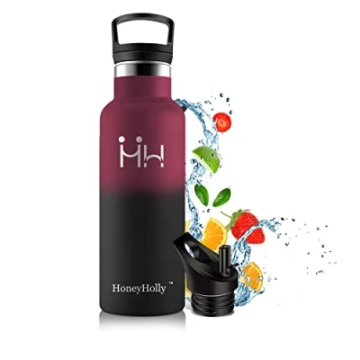 Afbeelding van HoneyHolly Vacuüm geïsoleerde roestvrijstalen drinkfles, 500 ml, BPA vrij, waterfles, lekvrij, thermosfles, koolzuur, geschikt voor kinderen, klein, school, sport en fiets