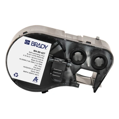 Image de BMP53 Brady M4 90 427 étiquettes en vinyle laminé 38,1 mm x 12,7 19,05 (d&#039;origine) noir sur blanc/transparent