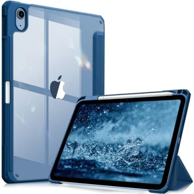 Afbeelding van Fintie Hybride hoes voor iPad 10e generatie 2022 10,9 inch met penhouder, stootvaste beschermhoes transparante harde aan de achterkant, blauw