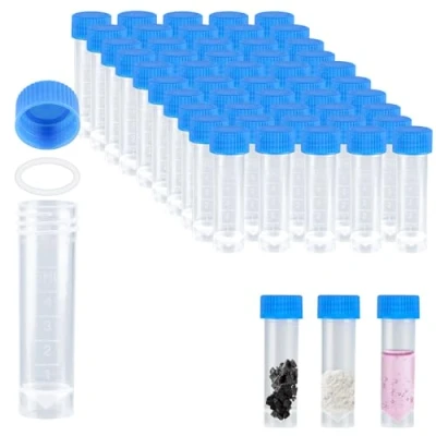 Afbeelding van 50 stuks kunststof testbuizen, testbuis met schroefsluiting, transparante buis laddermarkering, testbuizen voor laboratorium (5 ml).